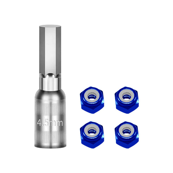 Wheel Nut 4Pcs & Wheel Nut Tool For Axial 1/30 SCX30 Ford Bronco AXI-2048 / Jeep Wrangler AXI-2261 Rock Crawler Upgrades - Blue