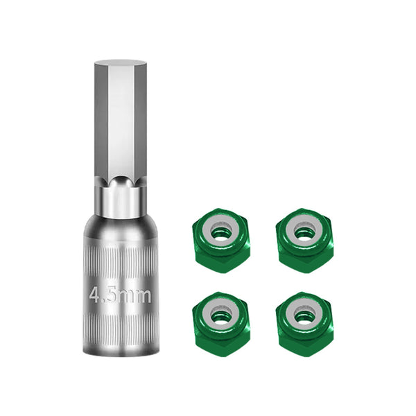 Wheel Nut 4Pcs & Wheel Nut Tool For Axial 1/30 SCX30 Ford Bronco AXI-2048 / Jeep Wrangler AXI-2261 Rock Crawler Upgrades - Green