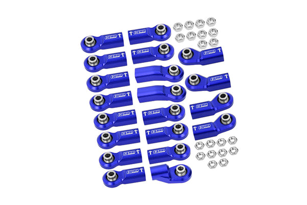 Front+Rear Link Bar & Front Steering Tie Rod Full Set Aluminum Ball Ends For Axial 1/6 SCX6 Jeep JLU Wrangler AXI05000 - 20Pc Set Blue