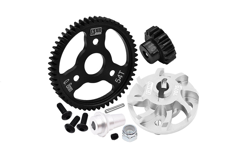 Aluminum 7075 Alloy Spur Gear Adapter With Steel 32 Pitch 54T Spur Gear & 16T Motor Gear For Traxxas 1/10 SLASH 4X4 LCG-68086-21 Upgrades - Silver