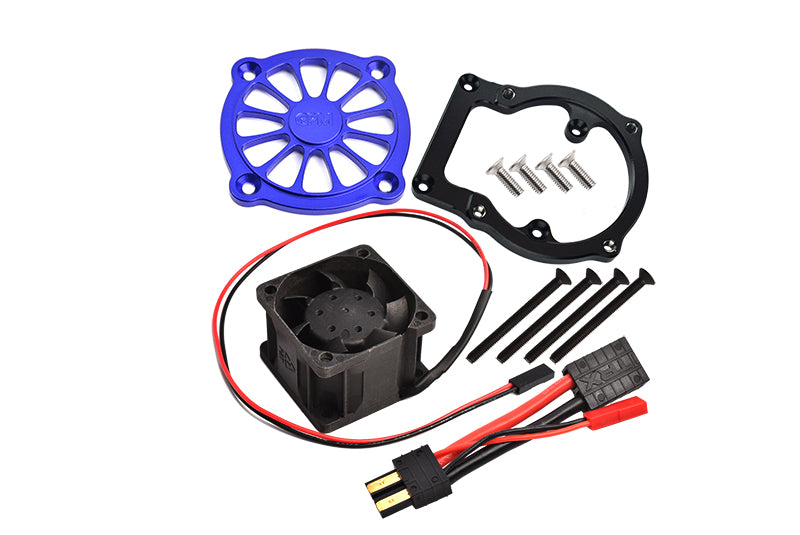 Aluminum 6061-T6 Motor Heatsink With Cooling Fan For Traxxas 1/8 4WD Sledge Monster Truck 95076-4 - 12Pc Set Blue