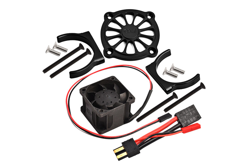 Aluminum Motor Heatsink With Cooling Fan Only Use With GPM Optional Quick Release Motor Base Item# SLE038A For Traxxas 1/8 4WD Sledge Monster Truck 95076-4 - 9Pc Set Black