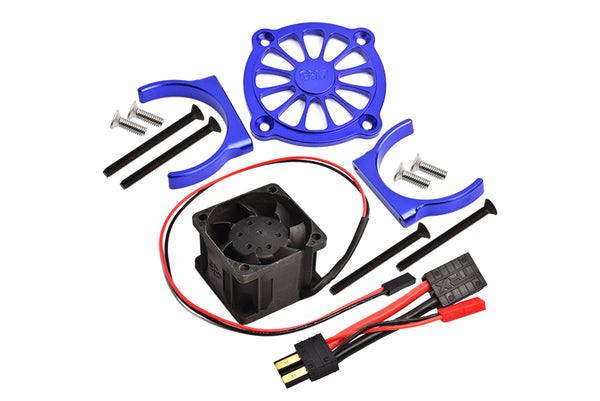 Aluminum Motor Heatsink With Cooling Fan Only Use With GPM Optional Quick Release Motor Base Item# SLE038A For Traxxas 1/8 4WD Sledge Monster Truck 95076-4 - 9Pc Set Blue