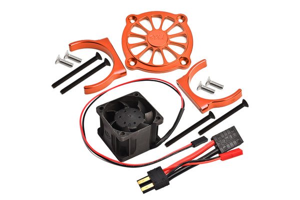 Aluminum Motor Heatsink With Cooling Fan Only Use With GPM Optional Quick Release Motor Base Item# SLE038A For Traxxas 1/8 4WD Sledge Monster Truck 95076-4 - 9Pc Set Orange