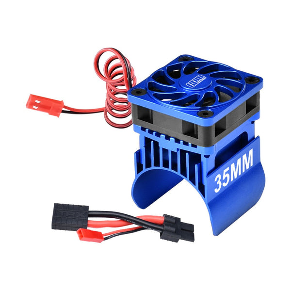 Aluminum 6061-T6 Alloy Cooling Fan With 35mm Motor Heatsink For Traxxas 1:16 Mini Maxx 4WD 107154-1 / Mini XRT VXL-3S 108076-1 Monster Truck Upgrades - Blue