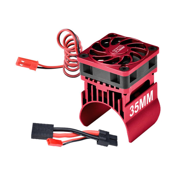 Aluminum 6061-T6 Alloy Cooling Fan With 35mm Motor Heatsink For Traxxas 1:16 Mini Maxx 4WD 107154-1 / Mini XRT VXL-3S 108076-1 Monster Truck Upgrades - Red