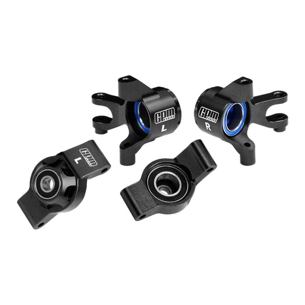 Aluminum 7075 Alloy Front Steering Blocks & Rear Hub Stub Axle Carriers With Oversize Bearing For Traxxas 1/16 Mini Maxx 4WD RTR Brushless Monster Truck 107154-1 Upgrades - Black