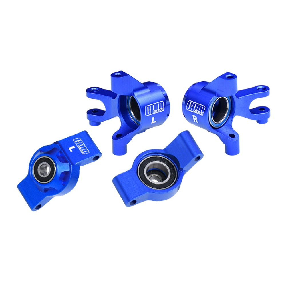 Aluminum 7075 Alloy Front Steering Blocks & Rear Hub Stub Axle Carriers With Oversize Bearing For Traxxas 1/16 Mini Maxx 4WD RTR Brushless Monster Truck 107154-1 Upgrades - Blue