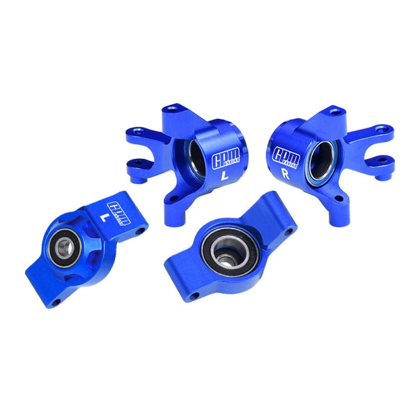 Aluminum 7075 Alloy Front Steering Blocks & Rear Hub Stub Axle Carriers With Oversize Bearing For Traxxas 1/16 Mini Maxx 4WD RTR Brushless Monster Truck 107154-1 Upgrades - Blue