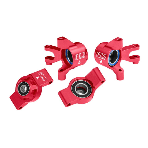 Aluminum 7075 Alloy Front Steering Blocks & Rear Hub Stub Axle Carriers With Oversize Bearing For Traxxas 1/16 Mini Maxx 4WD RTR Brushless Monster Truck 107154-1 Upgrades - Red