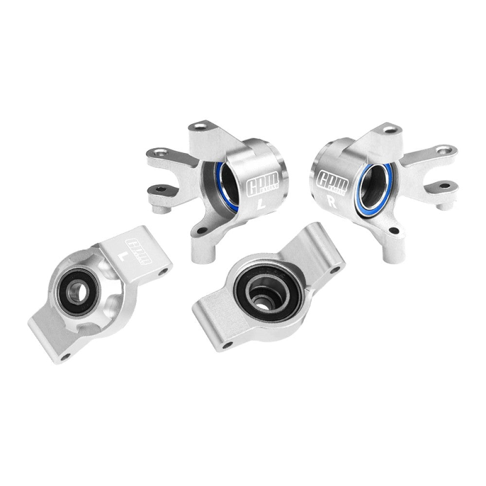 Aluminum 7075 Alloy Front Steering Blocks & Rear Hub Stub Axle Carriers With Oversize Bearing For Traxxas 1/16 Mini Maxx 4WD RTR Brushless Monster Truck 107154-1 Upgrades - Silver