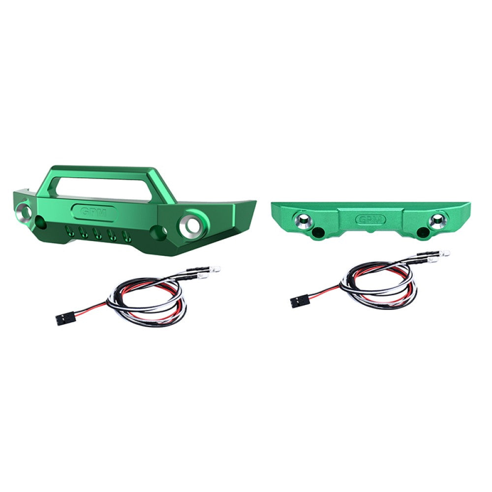 Aluminum 7075 Alloy Front Bumper & Rear Bumper With LED Lights For Traxxas 1/16 Mini Maxx 4WD RTR Brushless Monster Truck 107154-1 Upgrades - Green
