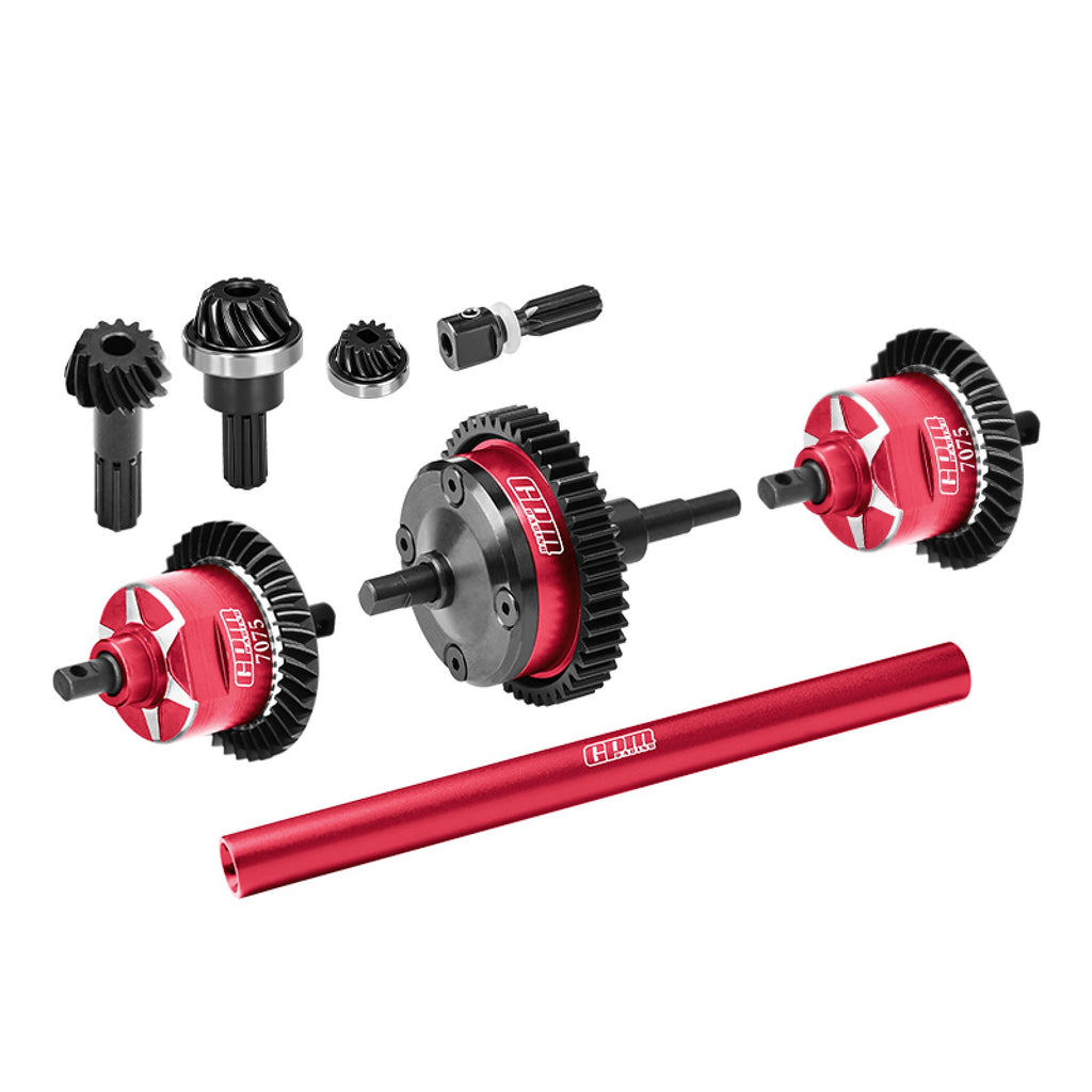 4140 Carbon Steel + 7075 Alloy Front & Centre & Rear Complete Differential for Traxxas 1:16 Mini Maxx 4WD 107154-1 / Mini XRT VXL-3S 108076-1 Monster Truck Upgrades - Red