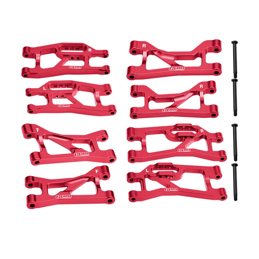 Aluminum 7075 Alloy Front Upper & Lower + Rear Upper & Lower Suspension Arms For Traxxas 1/16 Mini Maxx 4WD RTR Brushless Monster Truck 107154-1 Upgrades - Red