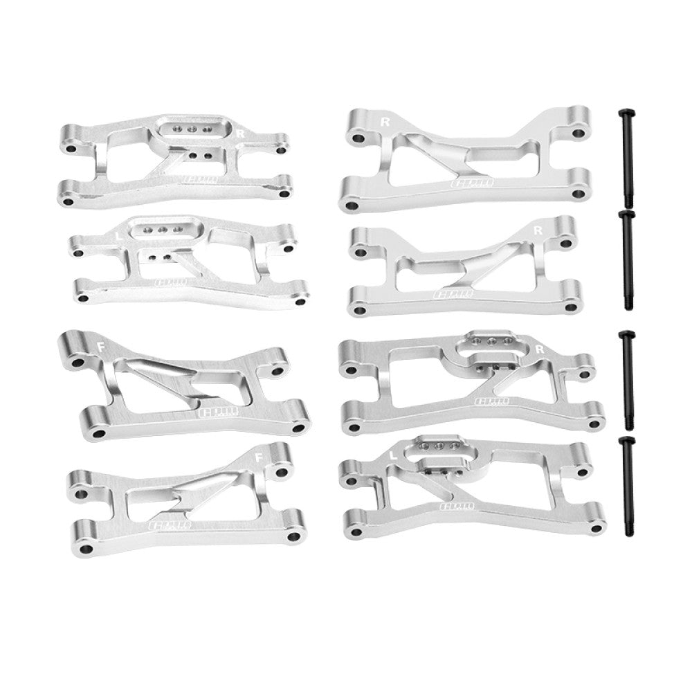 Aluminum 7075 Alloy Front Upper & Lower + Rear Upper & Lower Suspension Arms For Traxxas 1/16 Mini Maxx 4WD RTR Brushless Monster Truck 107154-1 Upgrades - Silver