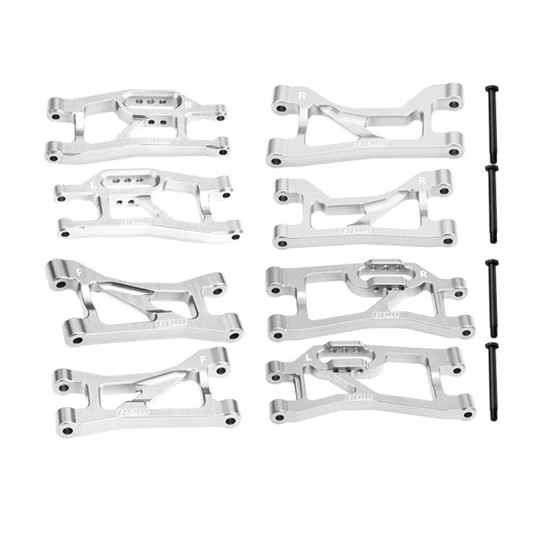 Aluminum 7075 Alloy Front Upper & Lower + Rear Upper & Lower Suspension Arms For Traxxas 1/16 Mini Maxx 4WD RTR Brushless Monster Truck 107154-1 Upgrades - Silver