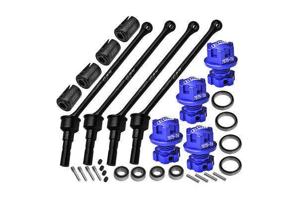 Carbon Steel Front And Rear Extend Cvd Drive Shaft (110mm) With Aluminum 7075 Wheel Lock + Hex Claw  For Traxxas 1/10 Maxx With WideMAXX Monster Truck 89086-4 Upgrades - Blue