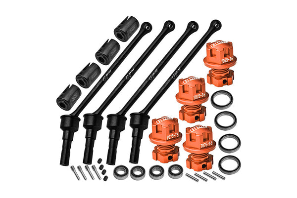 Carbon Steel Front And Rear Extend Cvd Drive Shaft (110mm) With Aluminum 7075 Wheel Lock + Hex Claw  For Traxxas 1/10 Maxx With WideMAXX Monster Truck 89086-4 Upgrades - Orange