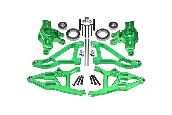 Aluminum 7075 Alloy Front Knuckle Arms (Larger Inner Bearings) + 6061 Alloy Front Upper & Lower Suspension Arms For Traxxas 1:7 Unlimited Desert Racer UDR 4X4 85076-4 UDR 6S 85086-4 Upgrades - Green