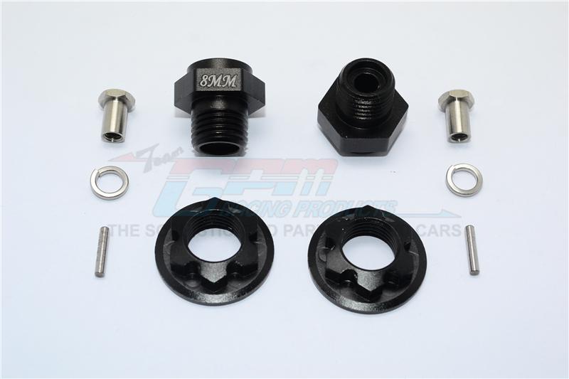 Aluminum Front Wheel Hex Adaptors 8mm - 1 Set Black