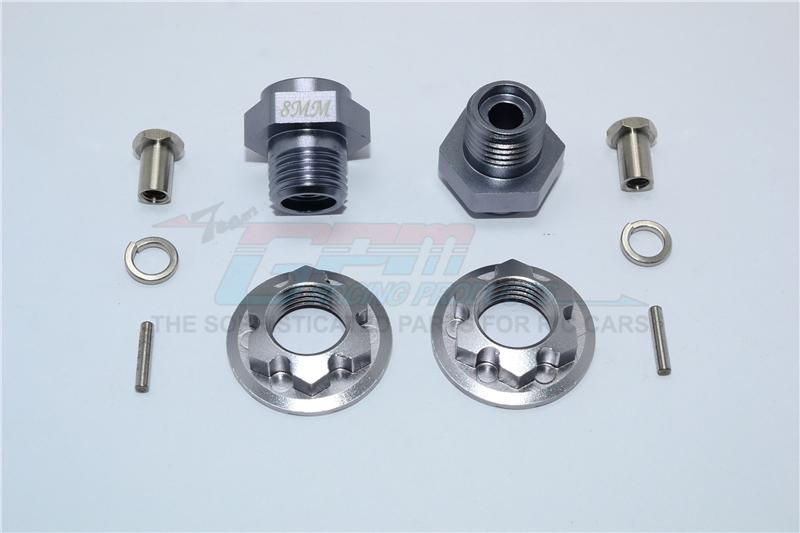 Aluminum Front Wheel Hex Adaptors 8mm - 1 Set Gray Silver
