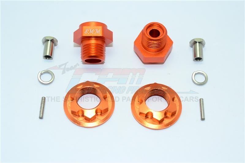 Aluminum Front Wheel Hex Adaptors 8mm - 1 Set Orange