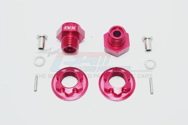 Aluminum Front Wheel Hex Adaptors 8mm - 1 Set Red