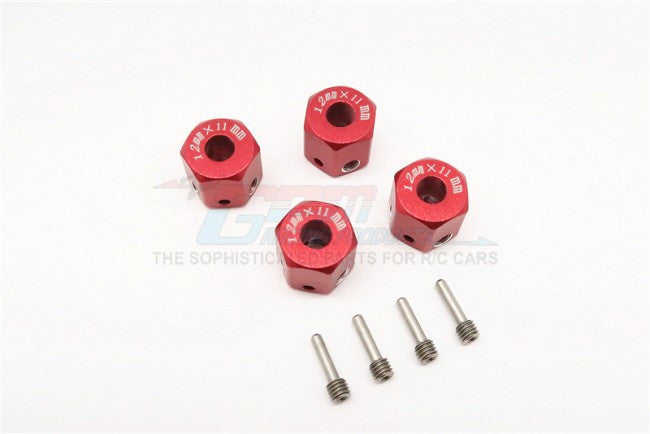 Aluminum Universal Hex Adapter 12mmx11mm - 4Pcs Set Red