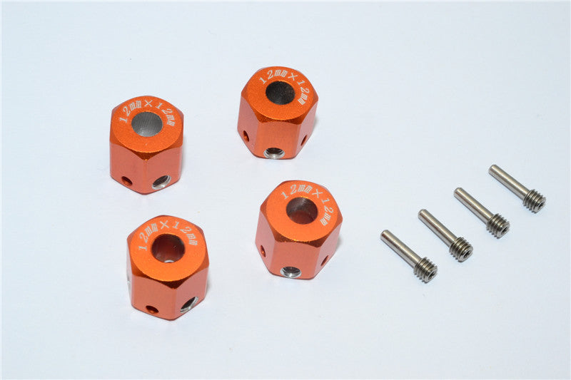 Aluminum Universal Hex Adapter 12mmx12mm - 4Pcs Set Orange