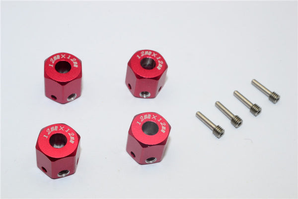 Aluminum Universal Hex Adapter 12mmx12mm - 4Pcs Set Red