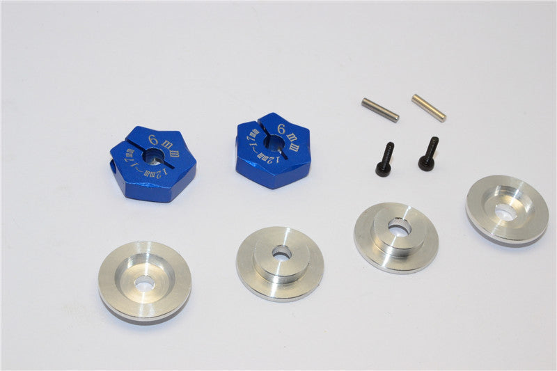 Aluminum Hex Adapter From 12mm Convert To 17mm With 6mm Thickness - 2Pcs Set Blue