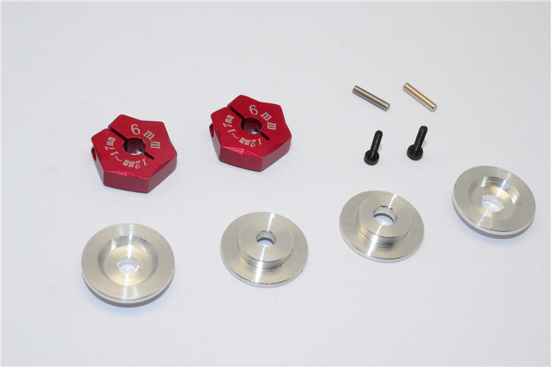 Aluminum Hex Adapter From 12mm Convert To 17mm With 6mm Thickness - 2Pcs Set Red