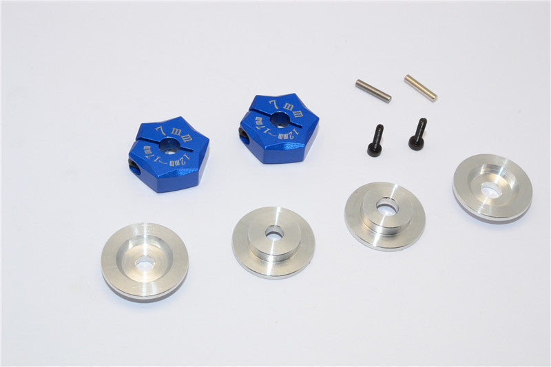 Aluminum Hex Adapter From 12mm Convert To 17mm With 7mm Thickness - 2Pcs Set Blue
