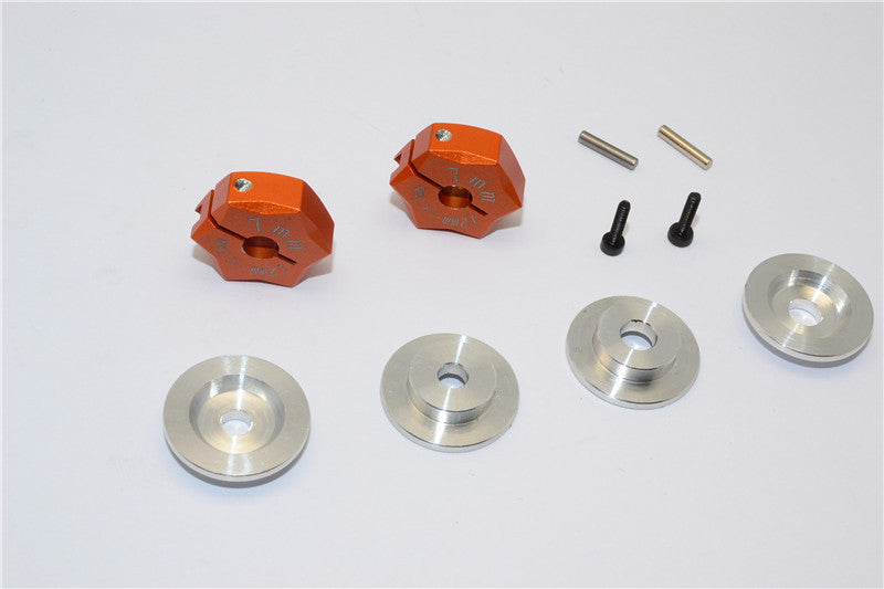 Aluminum Hex Adapter From 12mm Convert To 17mm With 7mm Thickness - 2Pcs Set Orange