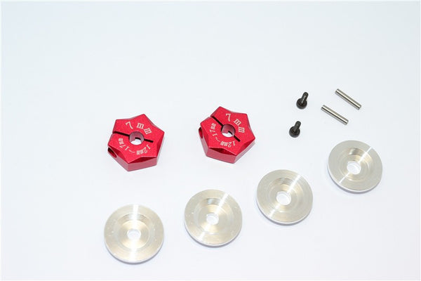 Aluminum Hex Adapter From 12mm Convert To 17mm With 7mm Thickness - 2Pcs Set Red