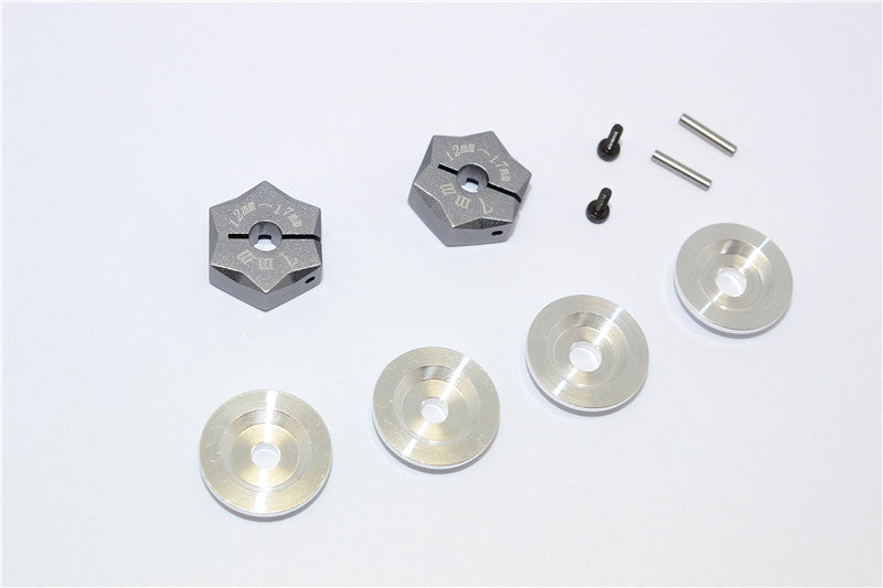 Aluminum Hex Adapter From 12mm Convert  To 17mm With 7mm Thickness - 2Pcs Set Gray Silver