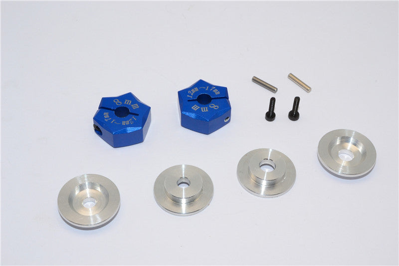 Aluminum Hex Adapter From 12mm Convert To 17mm With 8mm Thickness - 2Pcs Set Blue