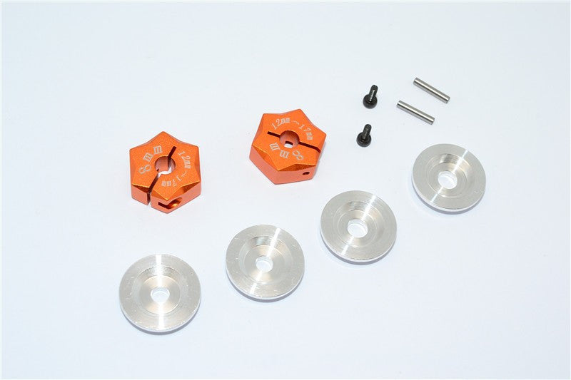 Aluminum Hex Adapter From 12mm Convert To 17mm With 8mm Thickness - 2Pcs Set Orange