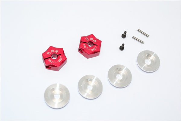 Aluminum Hex Adapter From 12mm Convert To 17mm With 8mm Thickness - 2Pcs Set Red