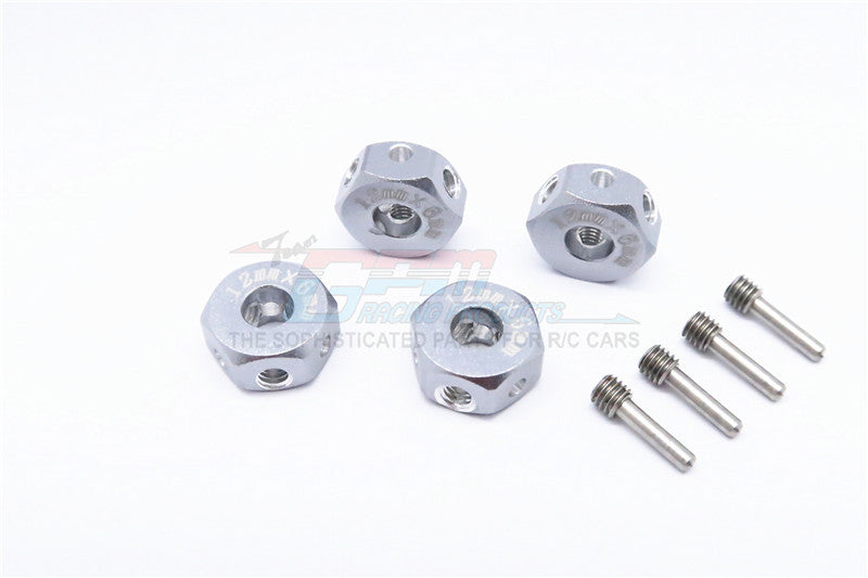 Aluminum Universal Hex Adapter 12mmX6mm - 4Pcs Set Gray Silver