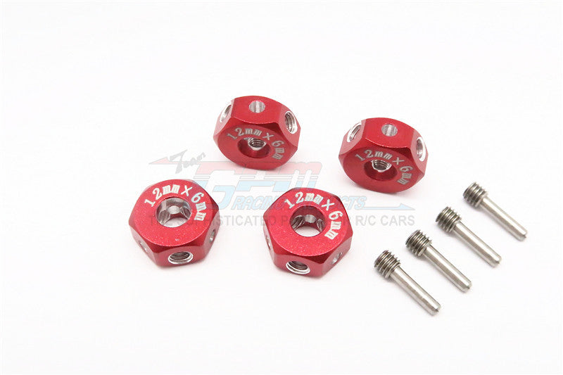 Aluminum Universal Hex Adapter 12mmX6mm - 4Pcs Set Red
