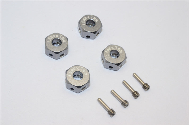 Aluminum Universal Hex Adapter 12mmx7mm - 4Pcs Set Gray Silver