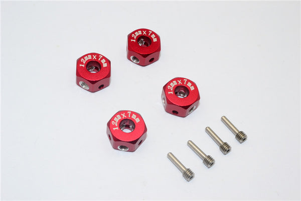 Aluminum Universal Hex Adapter 12mmx7mm - 4Pcs Set Red