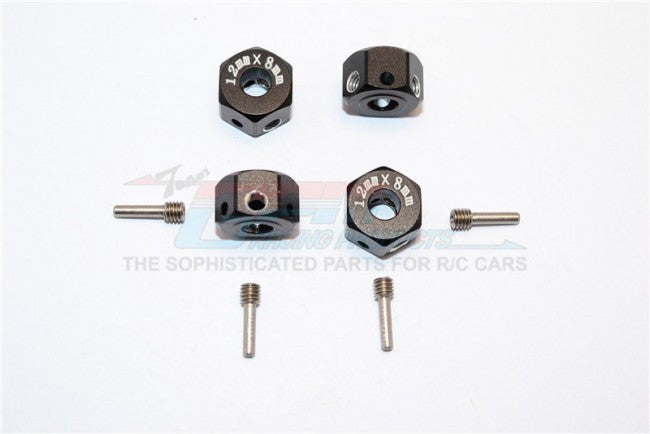 Aluminum Universal Hex Adapter 12mmx8mm - 4Pcs Set Black