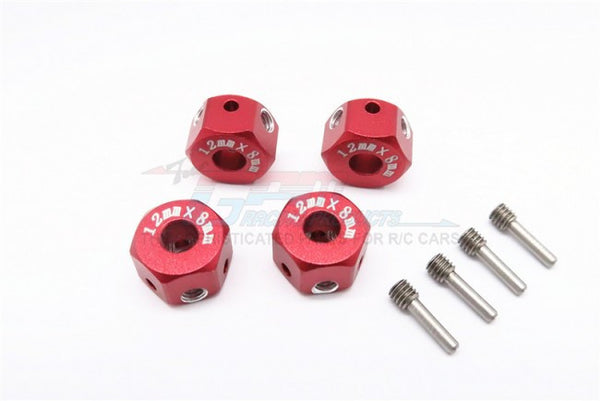 Aluminum Universal Hex Adapter 12mmx8mm - 4Pcs Set Red