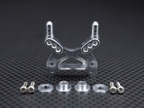 Team Associated RC18T Aluminum Front Damper Tower With Aluminum Collars & Screws - 1Pc Set Silver