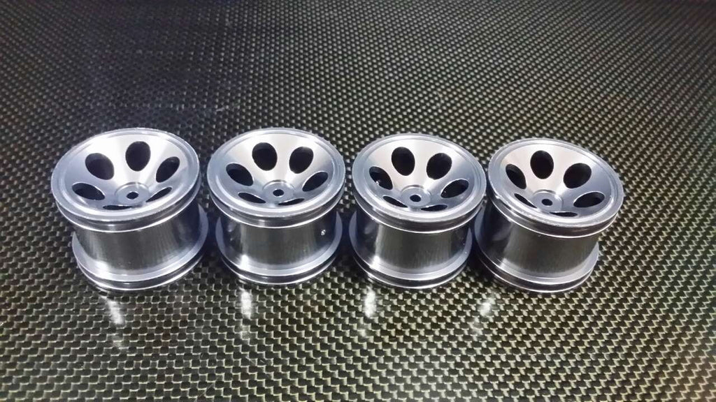 Team Associated RC18T Aluminum Front Standard 3D Sinkage Oval Pattern Rims (6 Holes) - 2Prs Gray Silver