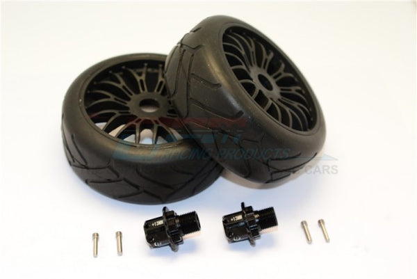 Aluminum 13mm Hex Adapters + Rubber Radial Tires With Plastic Wheels For ARRMA TYPHON / SENTON - 8Pcs Set Black
