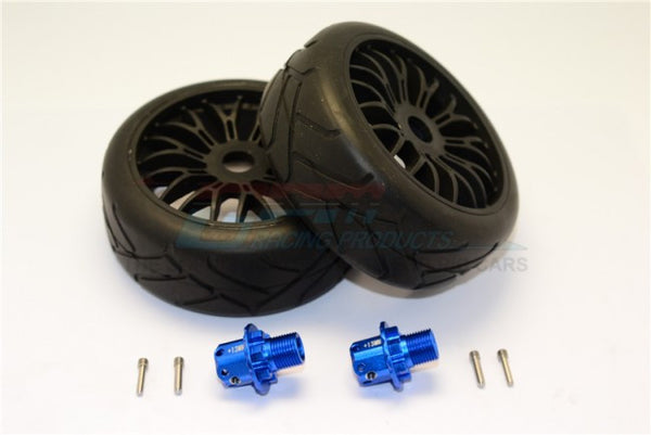 Aluminum 13mm Hex Adapters + Rubber Radial Tires With Plastic Wheels For ARRMA TYPHON / SENTON - 8Pcs Set Blue