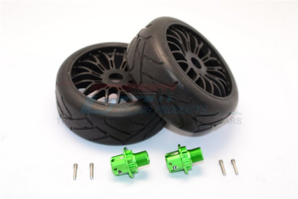 Aluminum 13mm Hex Adapters + Rubber Radial Tires With Plastic Wheels For ARRMA TYPHON / SENTON - 8Pcs Set Green
